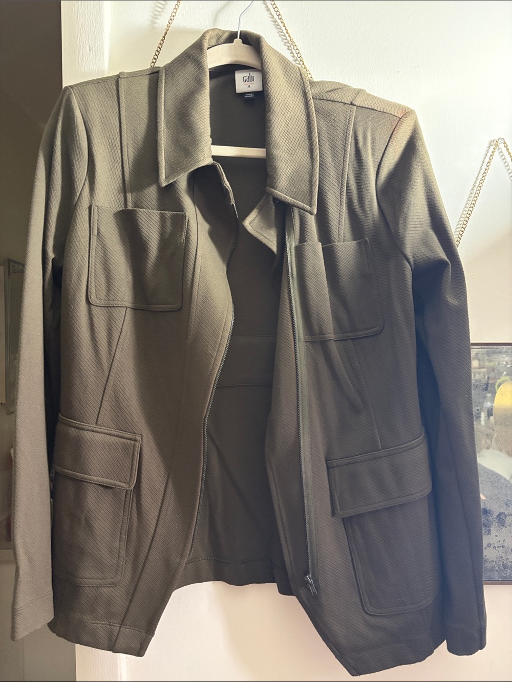 CAbi Olive Green Utility Jacket with Patch Pockets